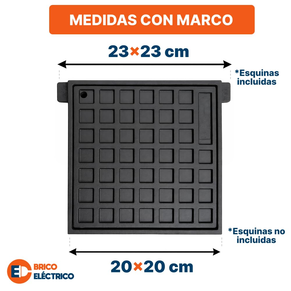 Tapa arqueta 20x20 hierro fundido clase B125 – Marco con lengüetas, superficie antideslizante, hasta 12.500 kg, normativa UNE EN 124