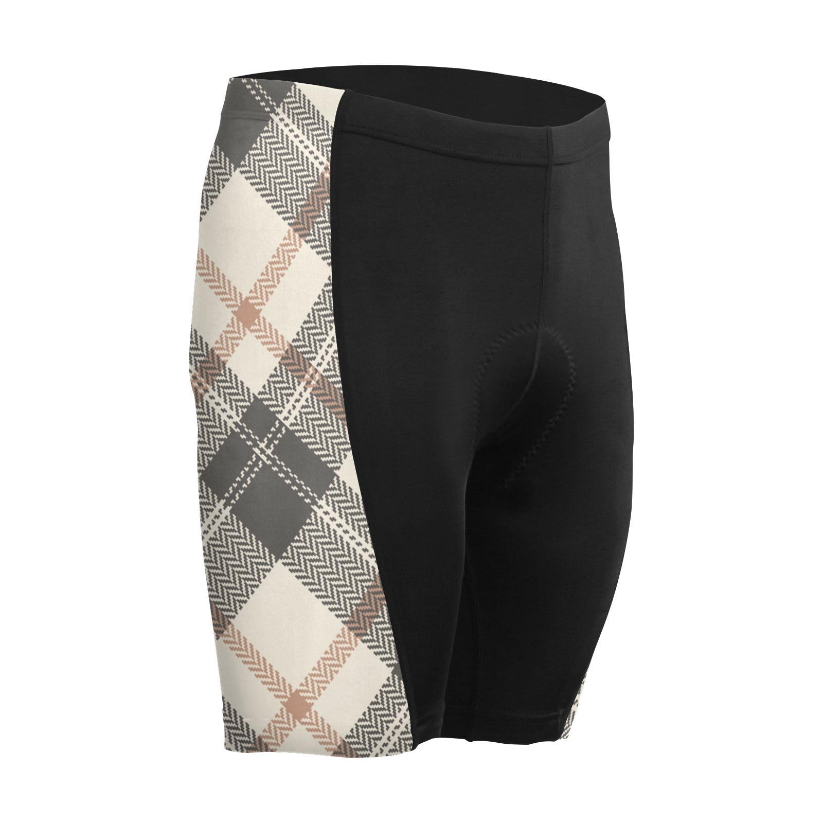 Compressed Shorts, Men's Polyester Running Shorts, Exercise and Sports Plaid Grey Orange Beige