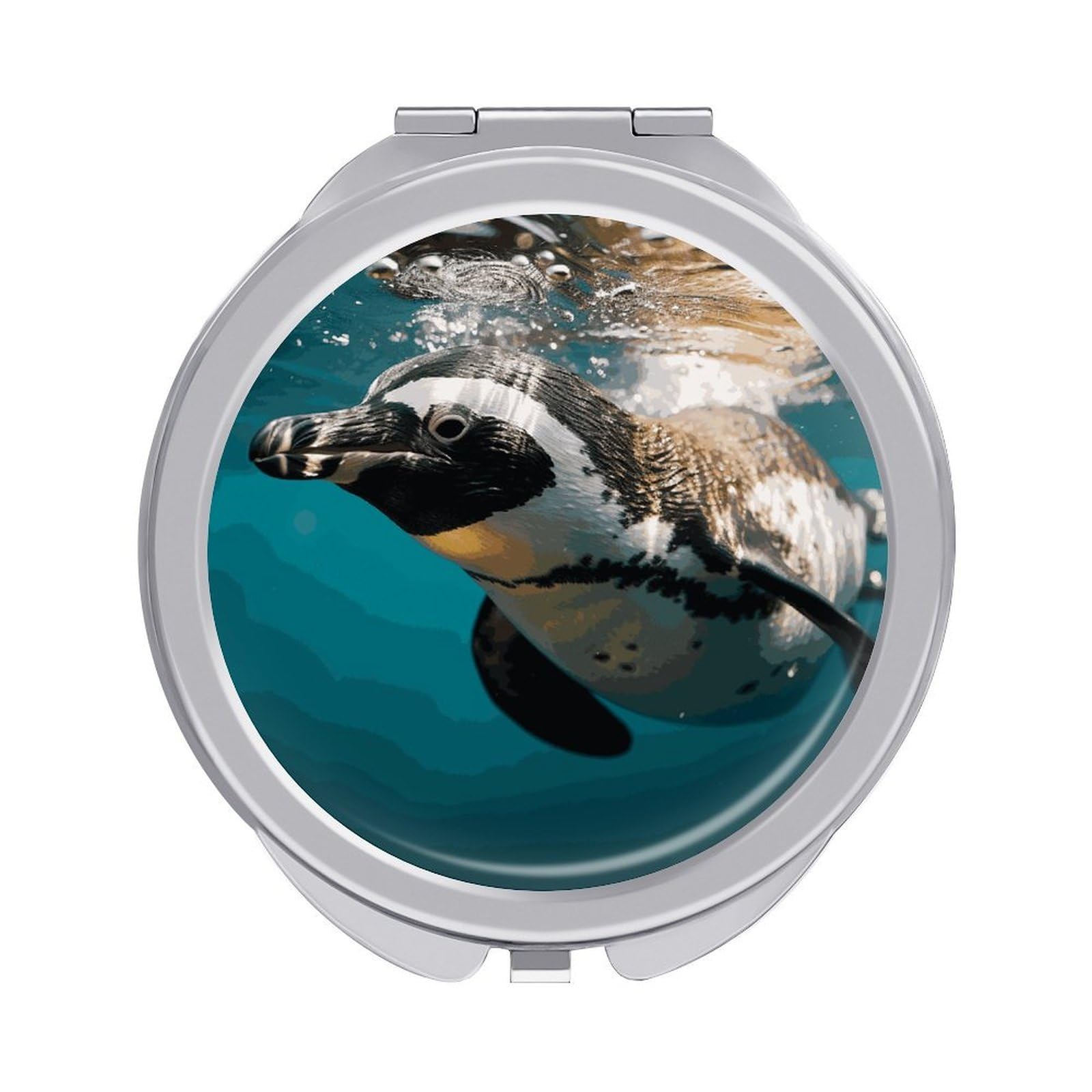 JTREHY Penguin Swimming in The Ocean Makeup Mirror Silver Mirror Surface Folding Makeups Mirrors Lightweight Durable Looking Glass for Suitable Traveling Handbag and Purses