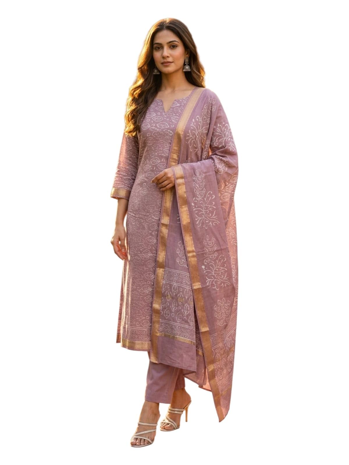 Womens A Maheshwari Silk Hand Block Printed Suit Set.(Grape) Emshbss-064-image-32