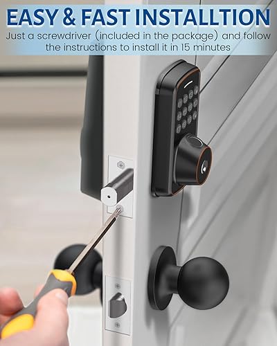 Miniatura 8 de Cerradura de puerta de entrada sin llave con asa, cerradura de puerta inteligente con huella digital, liberación 5 en 1, bloqueo automático,