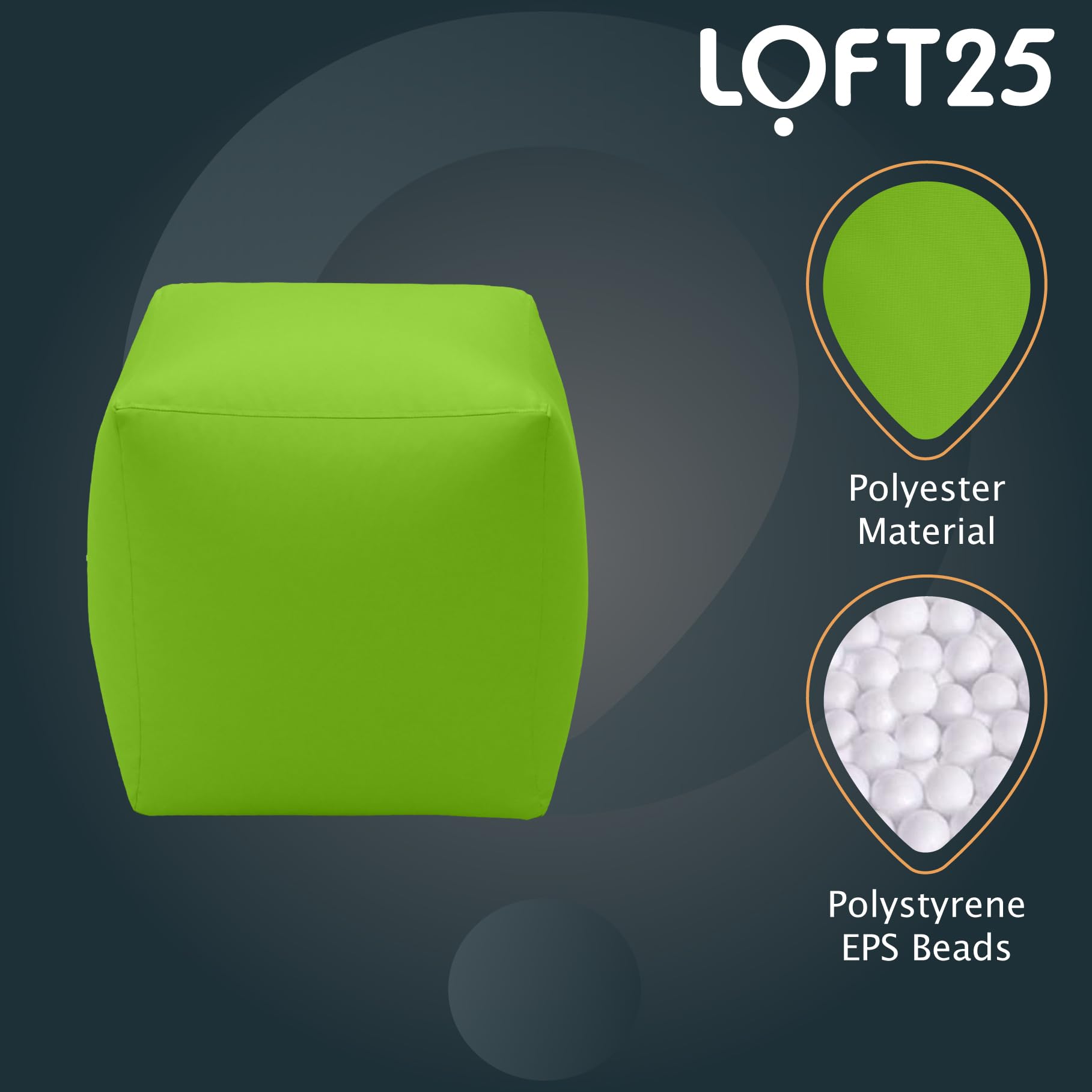Loft 25 Puf suave | Reposapiés de cubo resistente al agua para interiores y exteriores | Asiento de puf ligero y cómodo para sala de estar | Reposapiés duradero de diseño ergonómico (lima)