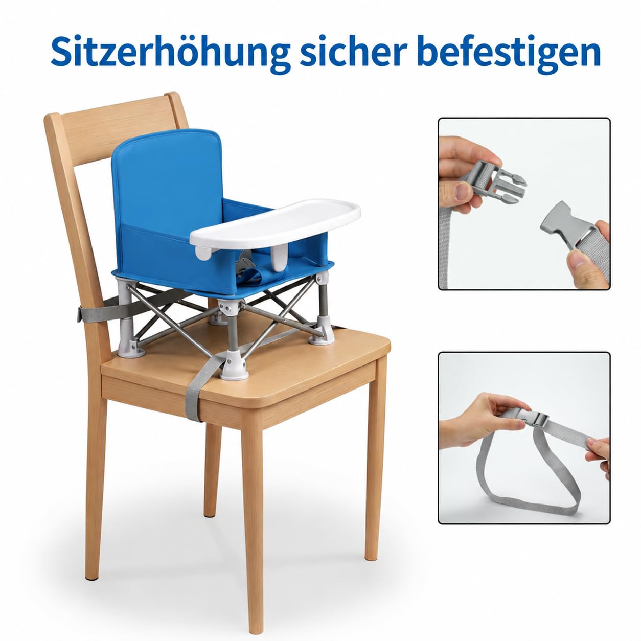 Tragbare Sitzerhöhung mit Futterschale für Babys Booster Stuhl für 6 Monate bis 3 Jahre Kompakter Faltbarer Sitzerhöhung Babystuhl Reisestuhl