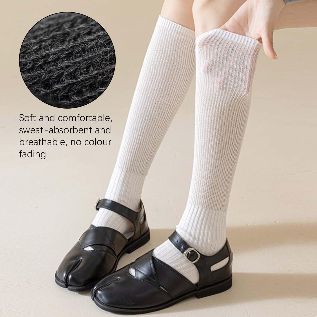 Atmungsaktive dünne Socken, 4 Paar, Damen, Knielang, Zwei Zehen, Baumwoll-Sneaker mit Zehen für Sport, Laufen, Freizeit, lang, hoch, Boot, Tabi, Knie