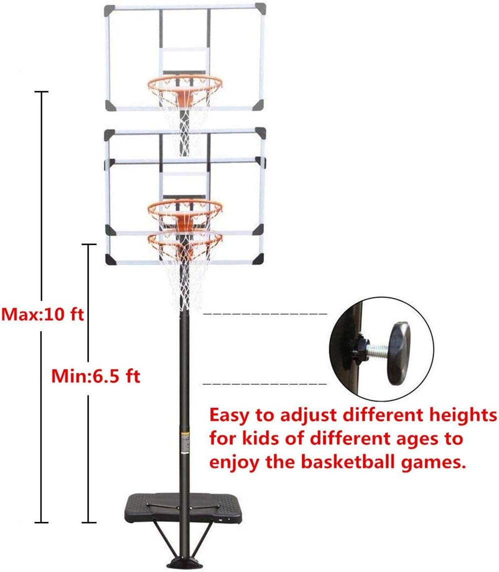 KL KLB Sport Portable Basketball Hoop Goal System Height Adjustable 6.5ft-10ft with 44 inch Backboard and Wheels for Kids/Adults Indoor Outdoor : Sports & Outdoors