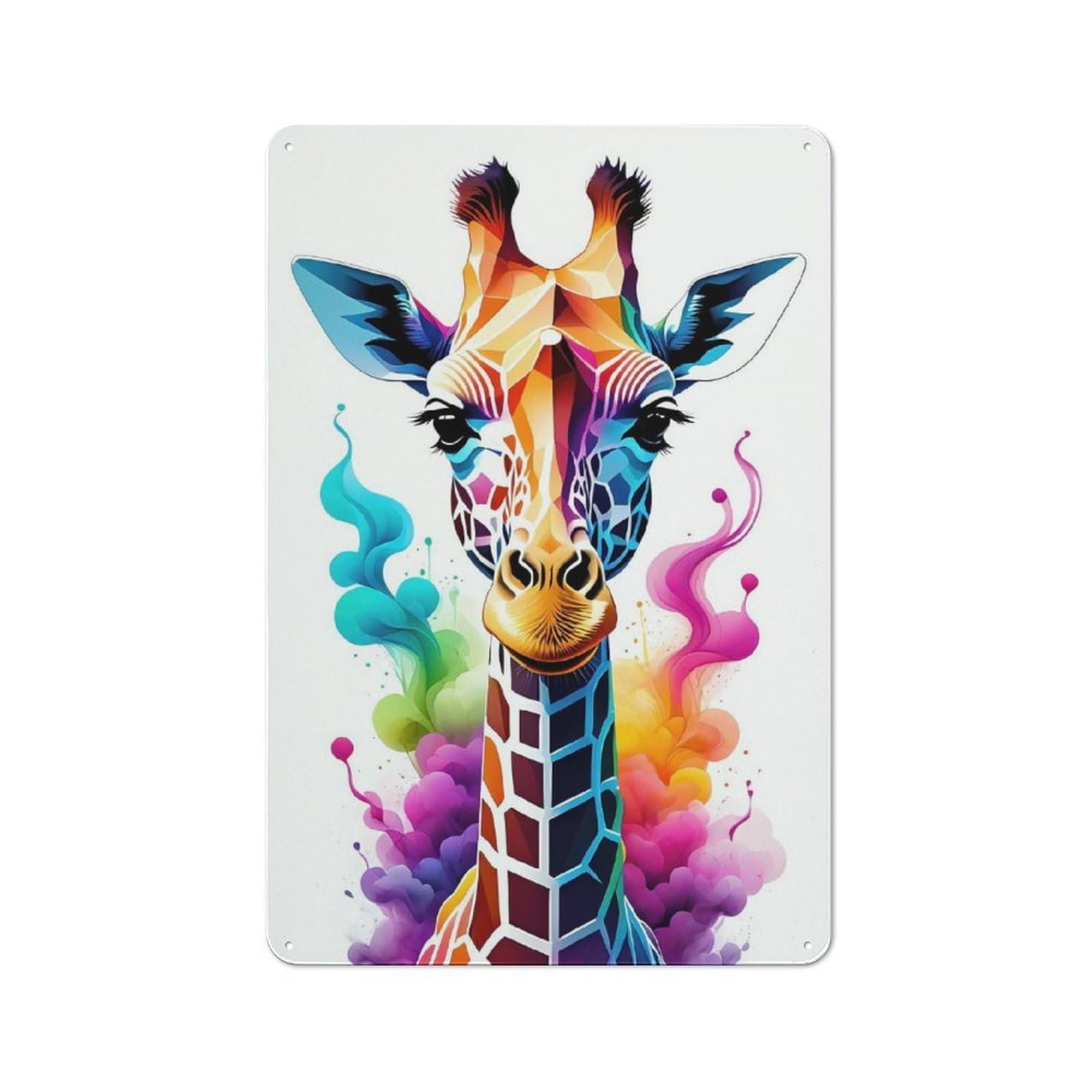 Junmoney Style-16 Colorful Geometric Giraffe Vintage Metal Wall Sign 30X20cm For Garage Wall, Suited To Garage Decor Collectors