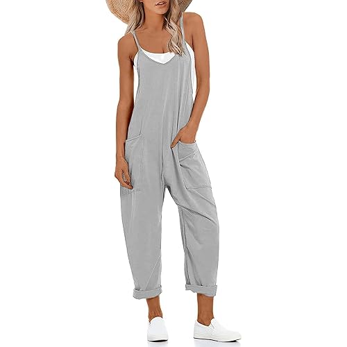 Muchpow Women's V Neck Sleeveless Jumpsuits Spaghetti Straps Harem Long Pants Overalls With Pockets