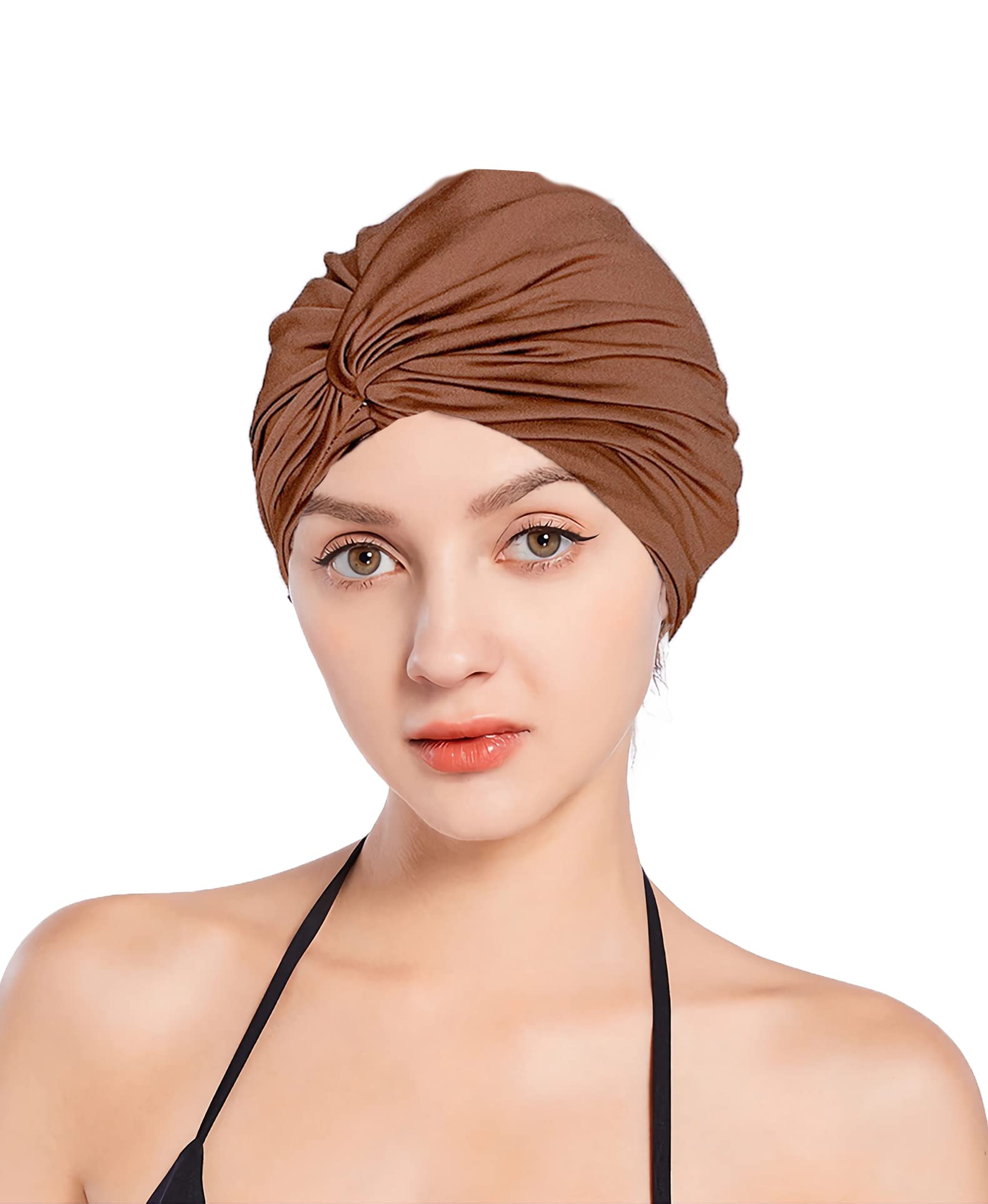 Fabric Swimming Cap for Women Pleated Swimming Hat Swim Turban for Long Hair Chemo Cap Turban Cancer Headwear for Hair Loss Soft Stretch Swimming Pool Hat Skull Cap Sleep Cap Bathing Shower Cap