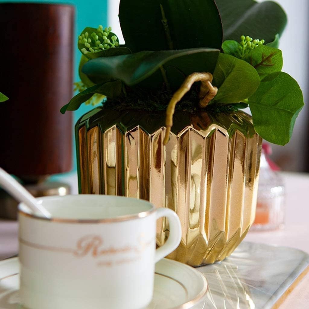 SDdPulse Orchidee artificiali finte con vaso dorato fiori artificiali in seta Phalaenopsis fiori artificiali 54 cm in vaso finta decorazione per la casa fiori finti molto naturali, giallo