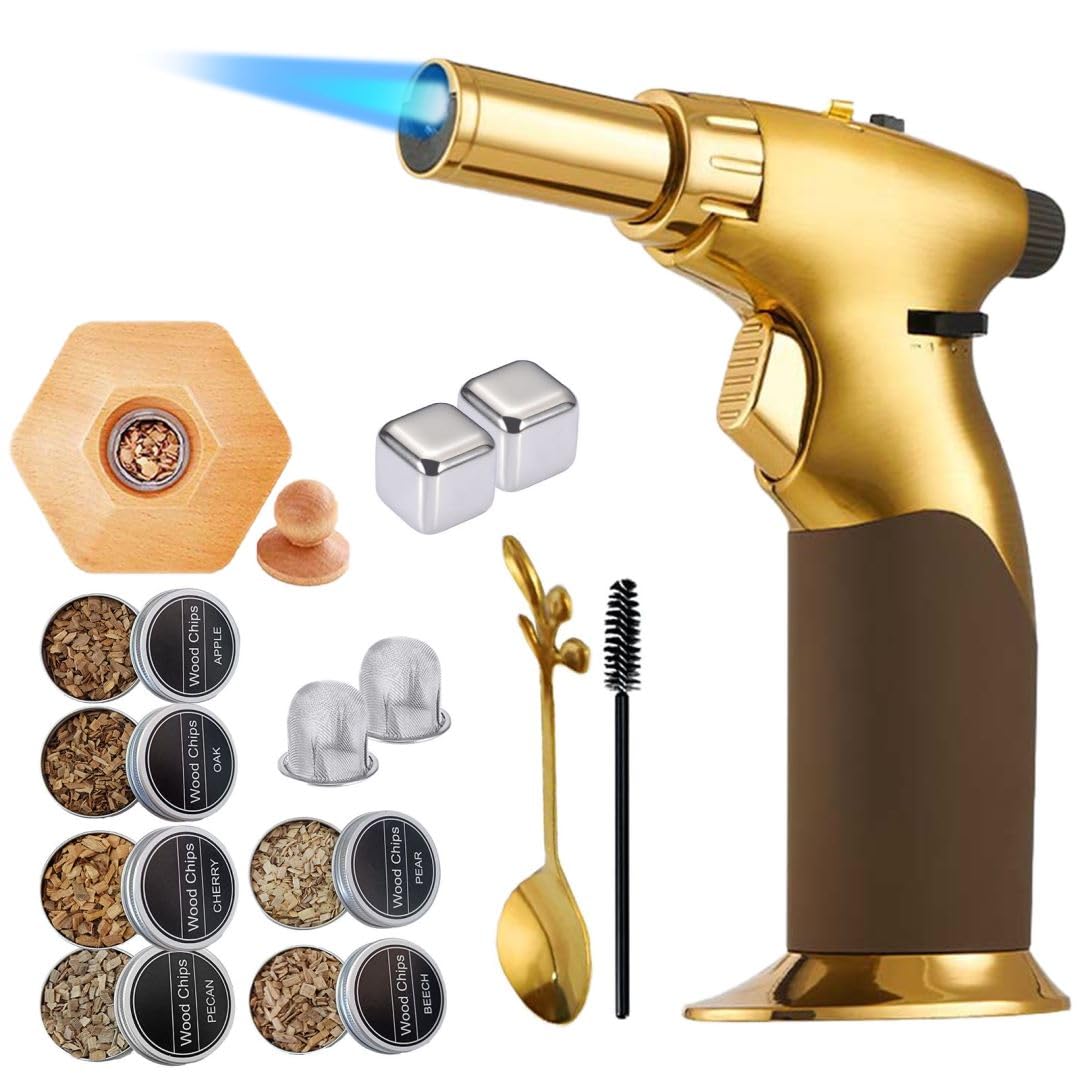 Cocktail Smoker Kit with Torch, Old Fashioned Cocktail Kit with 6 Flavors Wood Chips, Bourbon Whiskey Smoker Infuser Kit Gifts for Cocktail Lovers Men Dad Husband Boss Boyfriend (No Butane)