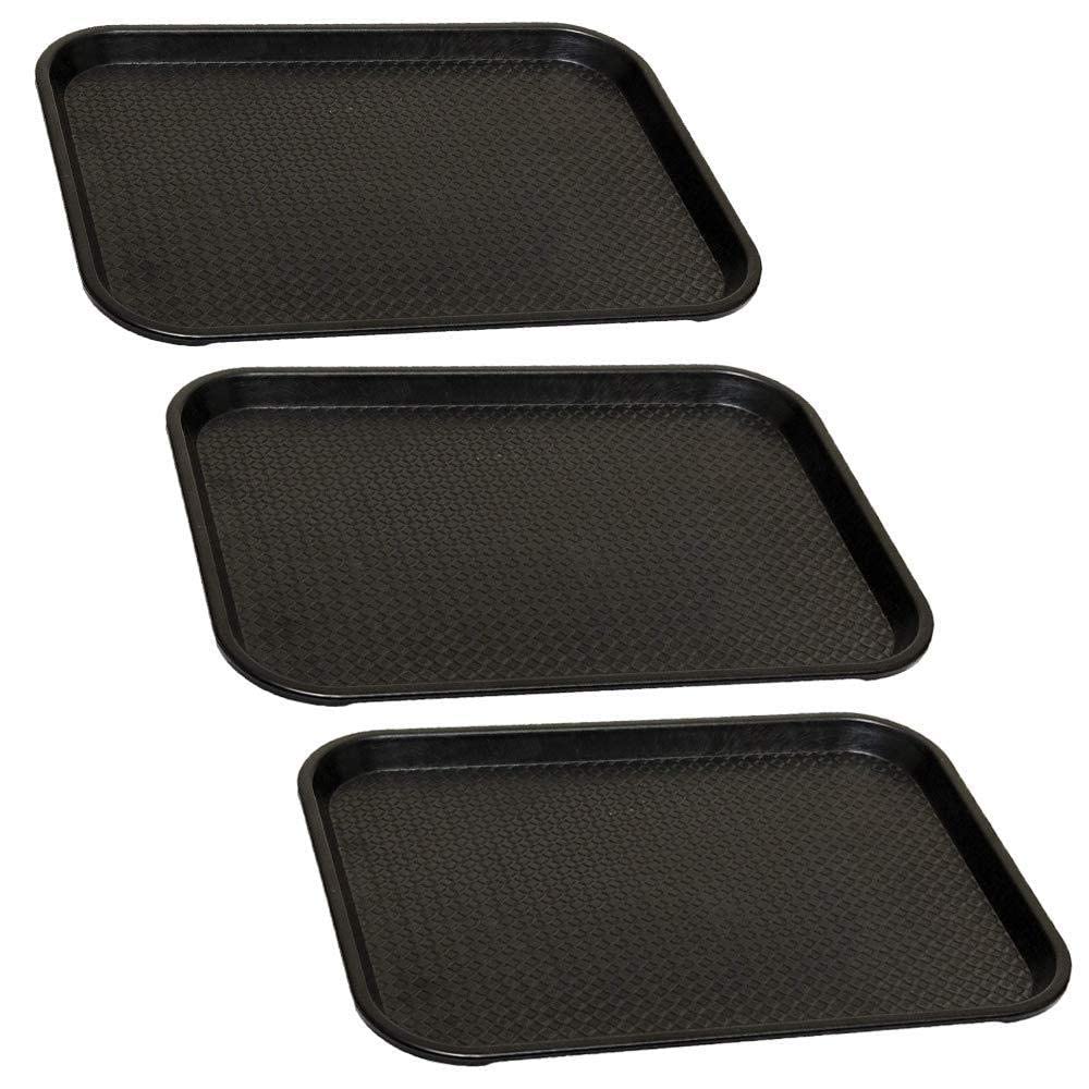 Durable Multi-Use Plastic Rectangular Unbreakable Snacks Tea Water Serving Tray Black (16 X 12 Inches) (3-Pieces)