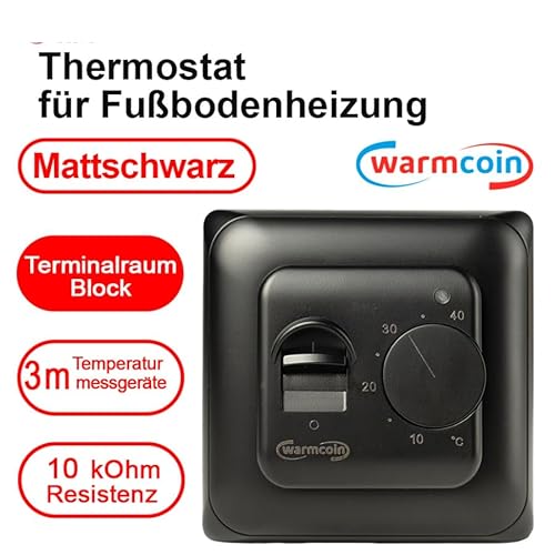 Warmcoin Elektrische Fußbodenheizung Komplettset 160 W/m² – Selbstklebende Heizmatte für Fliesen, Laminat, Vinyl & Parkett [0,5 x 8 m = 4 m²] – Inkl. Thermostat W70 Schwarz