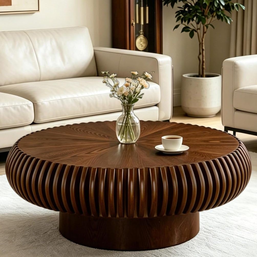 ZUOWENYG Round Fluted Coffee Table