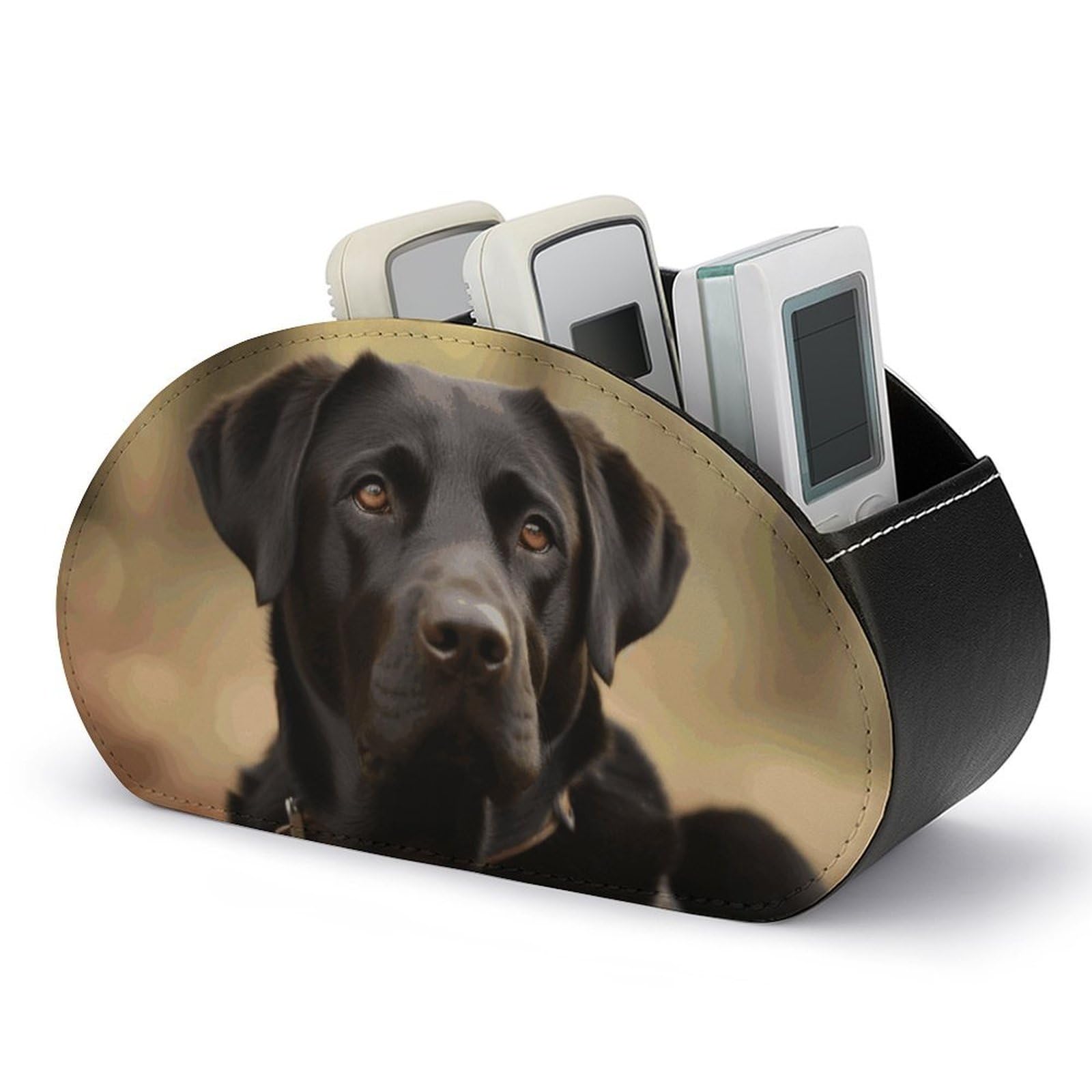 VstaDank Cute Labrador Dog Remote Control Holder with 5 Compartments PU Leather Remote Caddy Desktop Organizer Store TV Remote Control Storage Box for Home Office Desk Nightstand