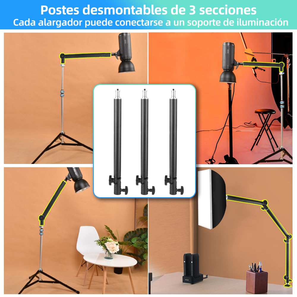 MS05 Soporte Superior para Cámara, 37-104cm Soporte de Escritorio para Cámara, Brazo Articulado Desmontable de 3 Secciones con rótula de 1/4" para DSLR, Webcam, Proyector