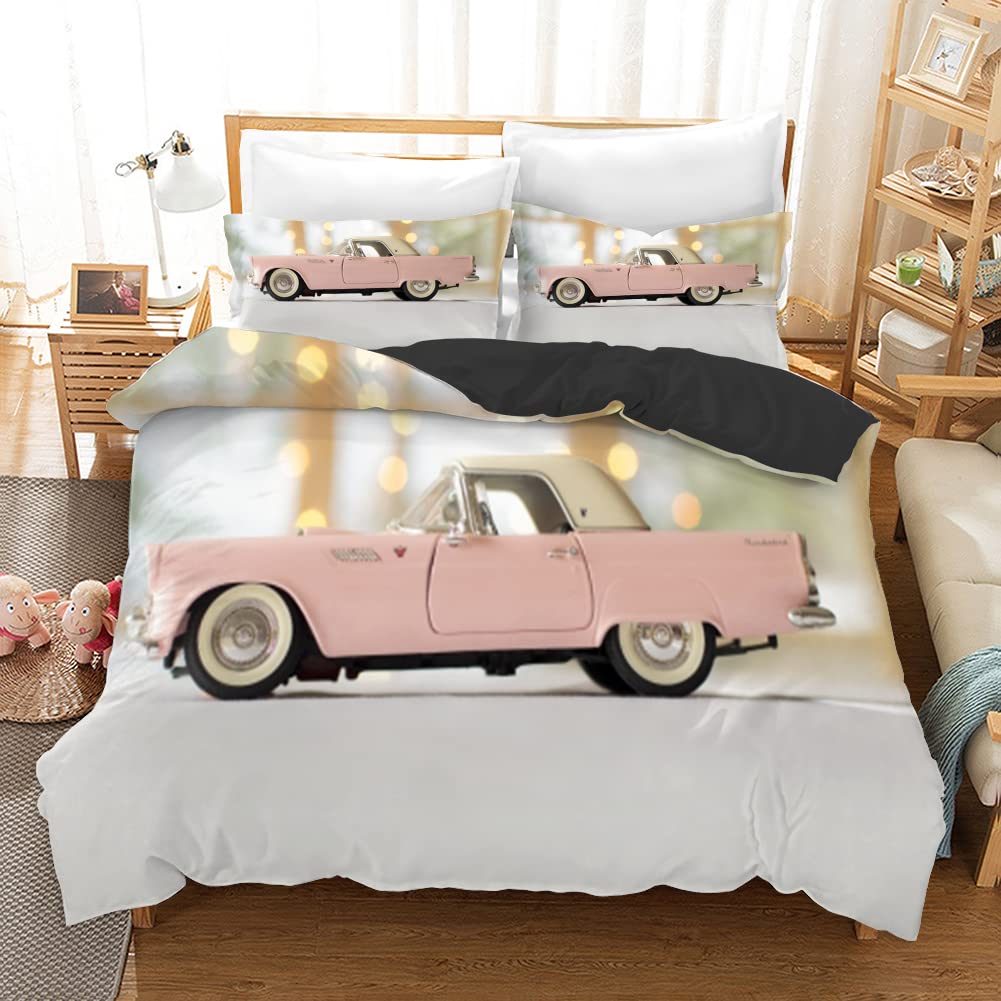 Parure de lit 240x260 voiture rose en microfibre pour chambre adulte