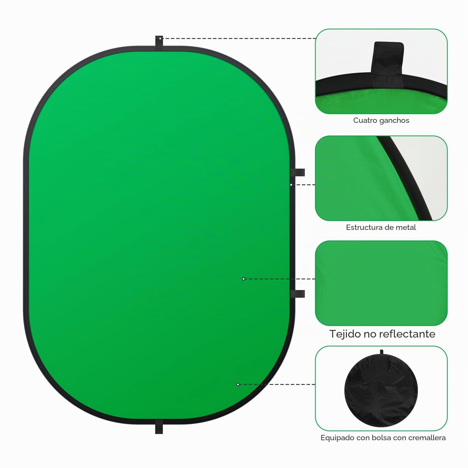 Fondo de pantalla verde de 5 x 6,5 m para fotografía, pantalla doble verde y azul, fondo plegable y reversible 2 en 1 para fotografía, videos de YouTube y transmisión en vivo