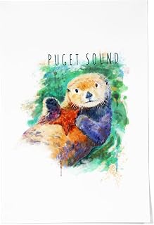 Lantern Press 24x36 Inch Giclee Art Print Wall Decor, Puget Sound, Sea Otter, Watercolor
