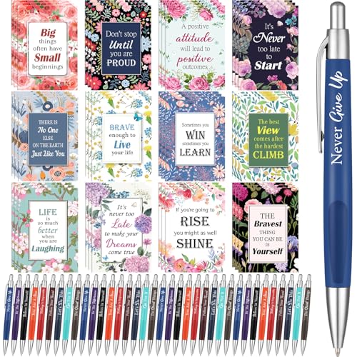 Yeaqee 72 Pcs Motivational Pens Notepads Gifts Set Inspirational Quote Ballpoint Pen Small Notebook Mini Journal Bulk Present Idea for Teacher Coworker Gifts Women Office School(Inspiring)