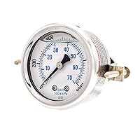 Vista 4 de PIC Gauges 203L-204M Medidor de presión relleno de glicerina con abrazadera en U con carcasa SS/bisel, internos de latón, lente de PC, dial de 2