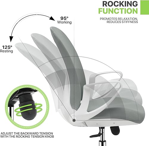 Miniatura 6 de Magshion Silla de escritorio ajustable, silla ergonómica para computadora de oficina con brazos abatibles, función de inclinación de 95 a 125, silla