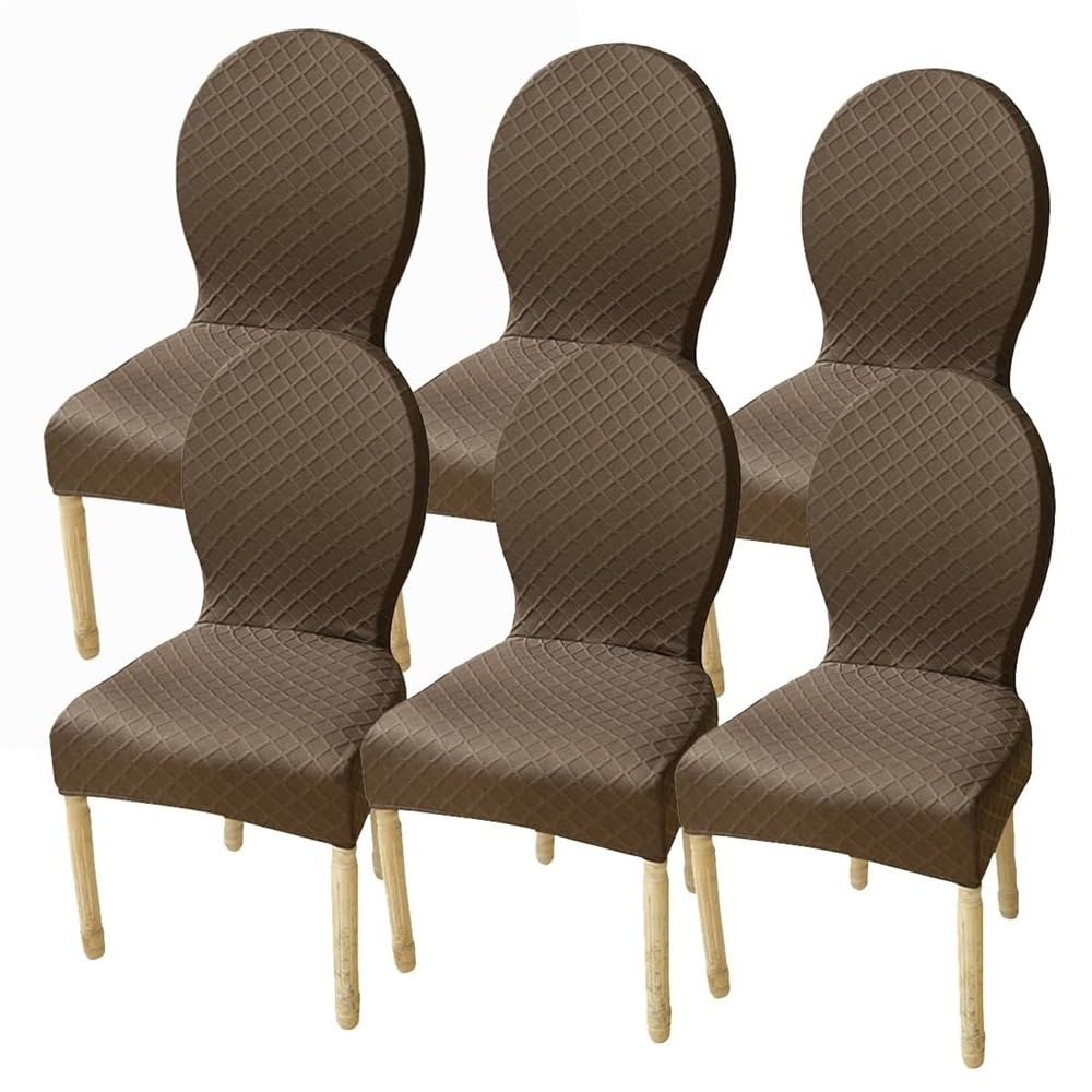 Oval Round Back Chair Covers Two Sizes Dining Room Elastic Seat Chair Slipcovers Reusable Without Arms Solid Wood Legs Modern Oval Side Chair Protectors(Coffee,6pcs-Small)