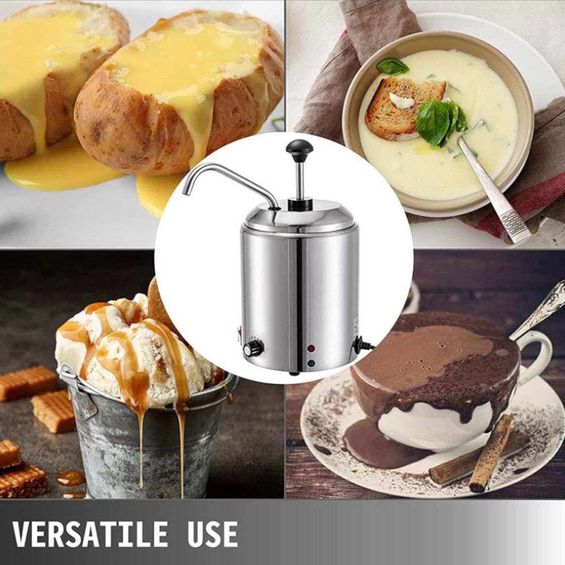 Scalda Fudge Caldo Elettrico da 800 W, distributore di Formaggio con Pompa, dosatore a Pompa per Salsa di Formaggio da 2,5 Litri, dosatore a Pompa per Formaggio