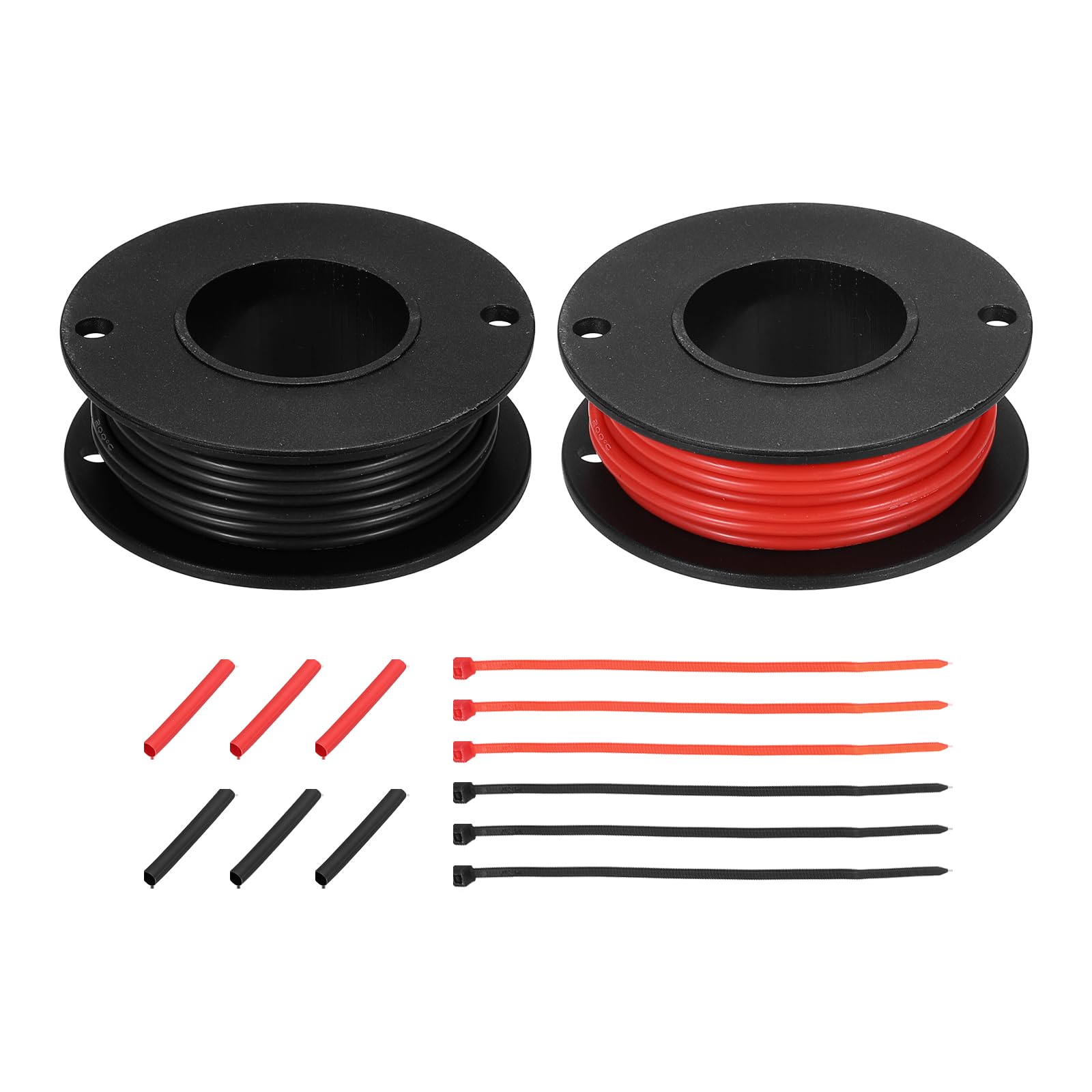sourcing map 2pcs 22 AWG Silicone Electrical Wire Spool, 22 Gauge 4.6m/15ft Tinned Copper Electrical Wires with Heat Shrink Tubing & Cable Ties for Automotive, RV Inverter - Red & Black