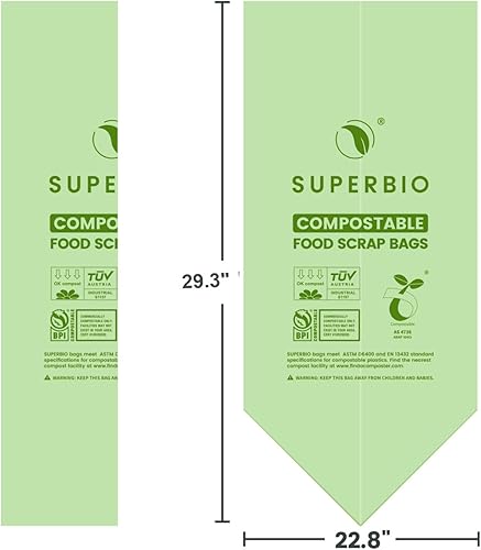 Miniatura 37 de SUPERBIO Bolsas compostables para residuos de alimentos de 2.6 galones, 100 unidades, 1 paquete, bolsas de desechos de alimentos con parte superior