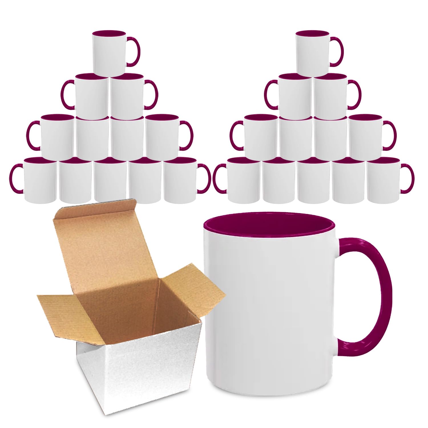 Sublimation Mugs 11oz Blank with Coloured Large Handle & Inner with Box | Durable, Ceramic Orca Finished Mugs Perfect for Custom & DIY Printing, for Loved Ones | Maroon Bulk Pack of 24 — image 1