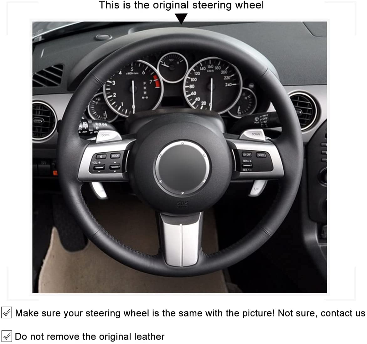 Funda de Volante de Cuero Genuino Cosida a Mano para Mazda MX-5 2016 2017 2018 2019. Interiores automotrices. Funda para Volante.