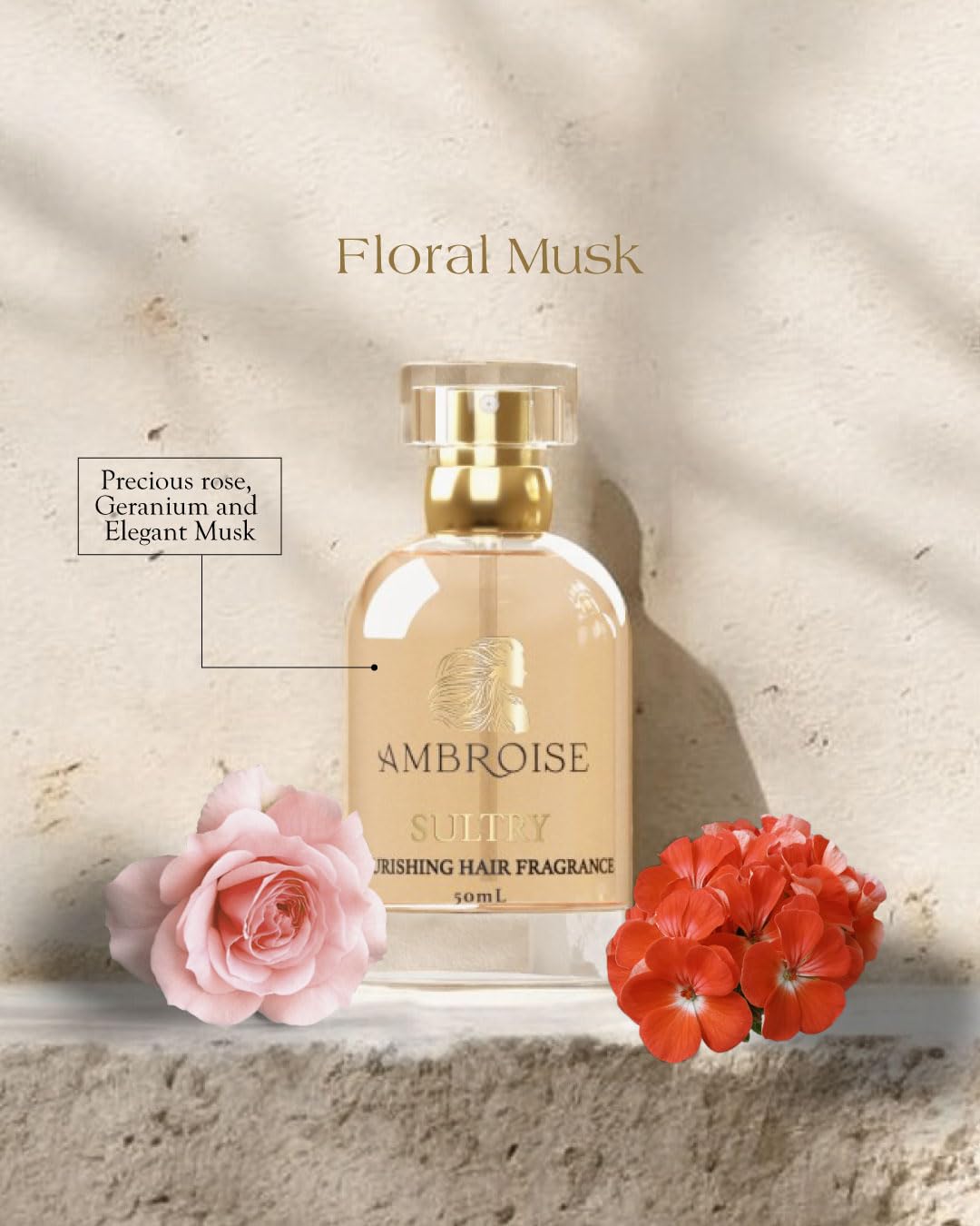 Ambroise Nourishing Hair Fragrance (15mL, Sultry - Notes of Precious Rose, Geranium, and Elegant Musk) Hair Perfume
