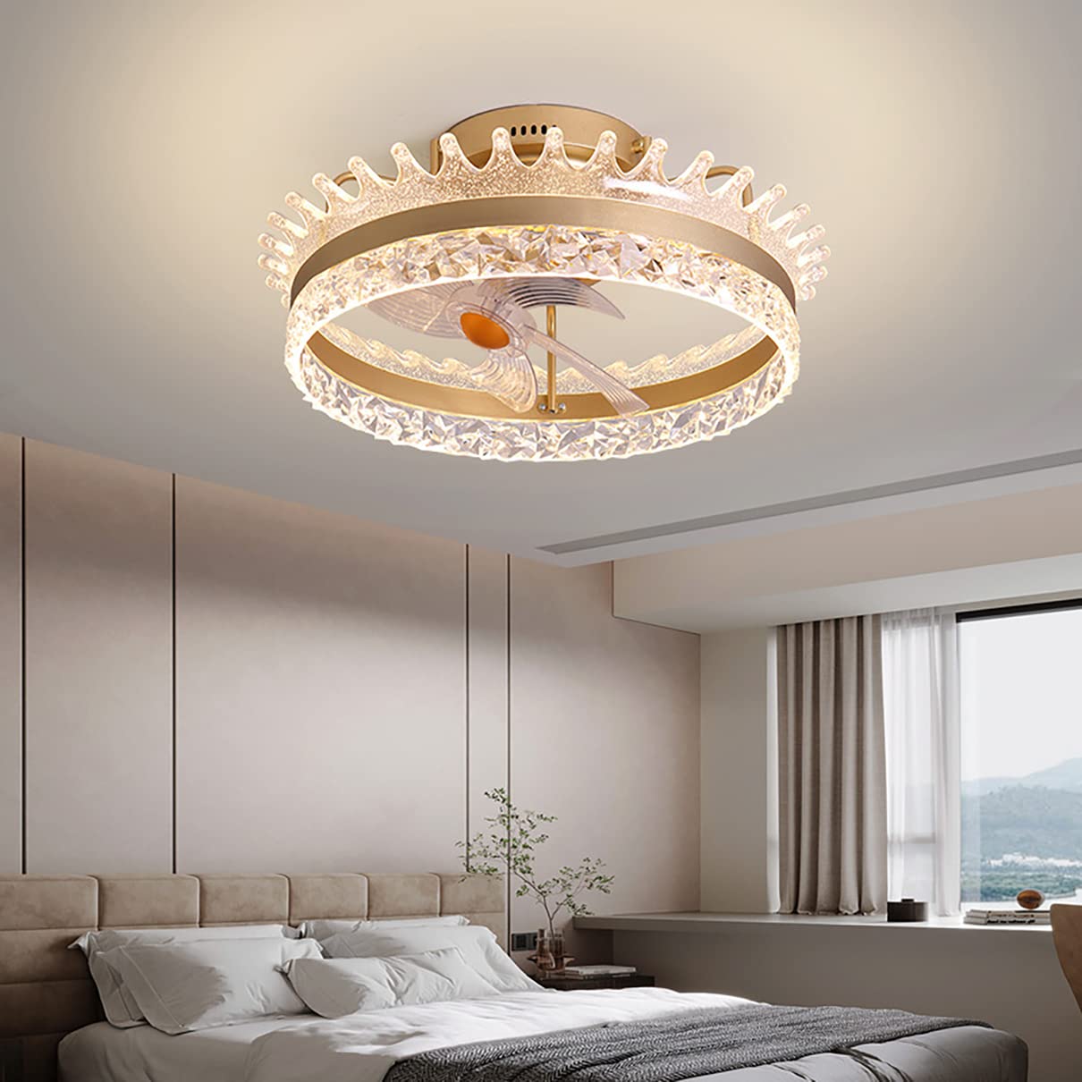 HXYSXHJUO Fan Lights, Crystal with Ceililightiled Ceilifan Lights 360°Shakihead Directional Air Supply Mute Ceilingp for Liviroom Bedroom Diniroom/D