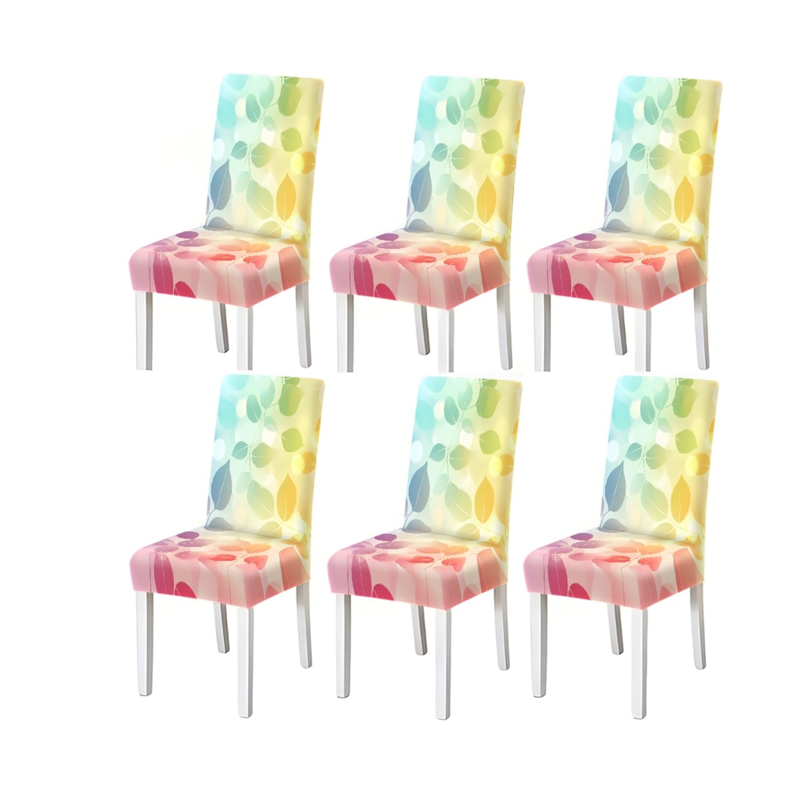 FZJKGH Pastel Leaf Dining Chair Covers Set Of 2/4/6, Stretch Washable High Back Chair Covers, Soft Gradient Botanical Print Removable Stretch Slipcovers for Dining Chairs(6PCSChair cover)