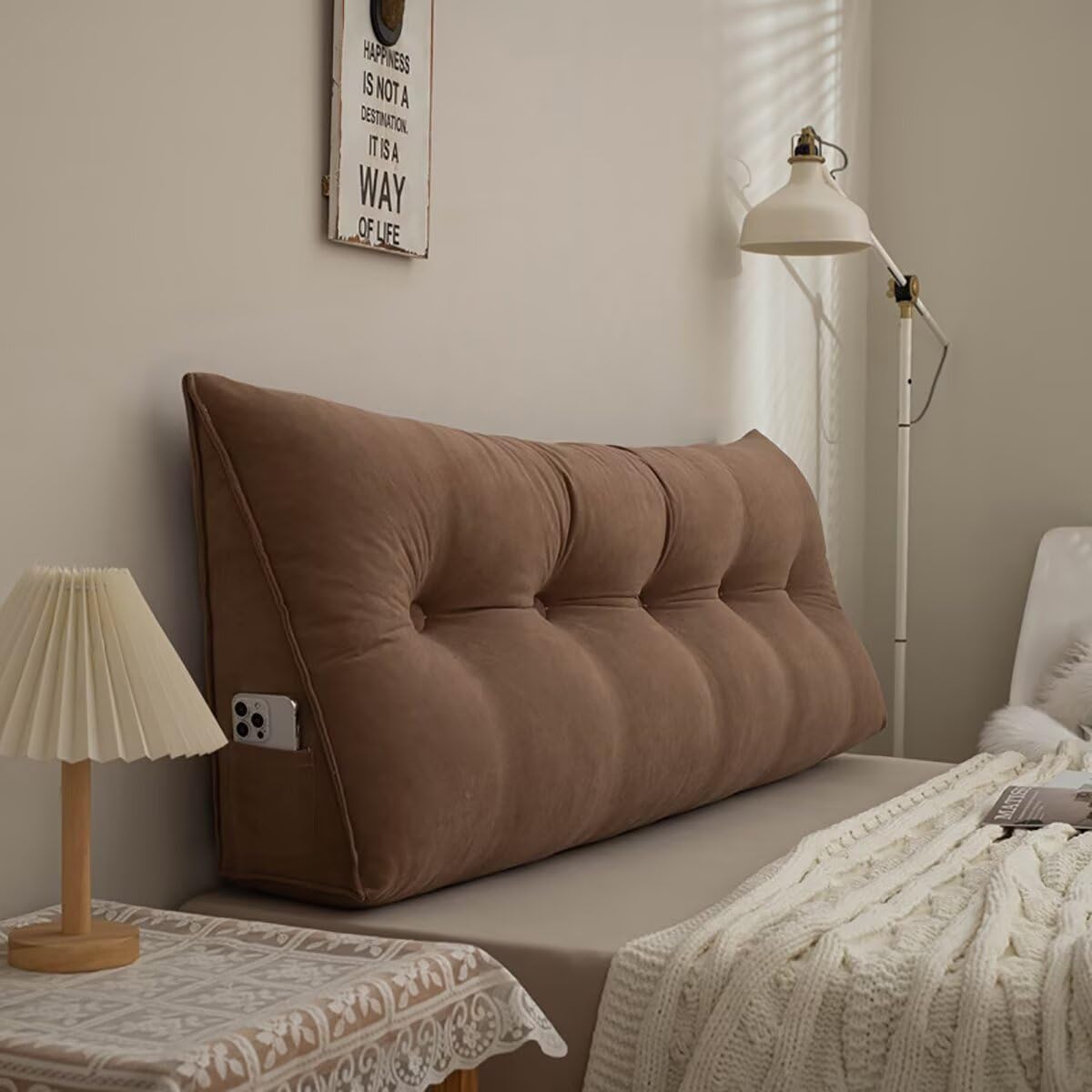 Large Couch Cushions 60CM Camel Back Support Pillow Chenille Reading Pillow for Sofa & Bed Washable Cover Wall Backrest Seat & Wedge Cushion for Comfort