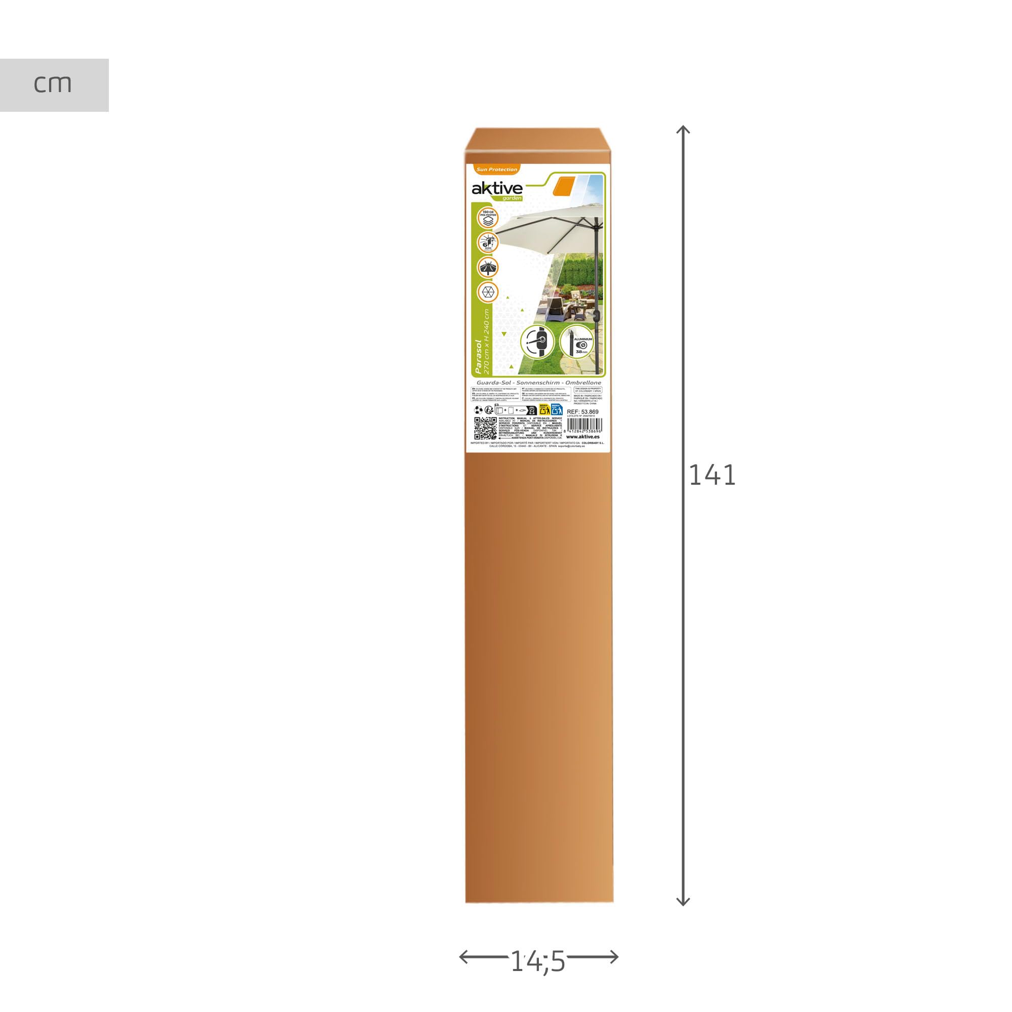 AKTIVE Parasol D270 Cm C/chimenea -mastil Aluminio D38mm -crema