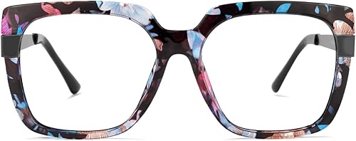 Zeelool Gafas florales de gran tamaño cuadradas con bloqueo de luz azul para mujer, 100% protección UV400 Reeves ZOP02129