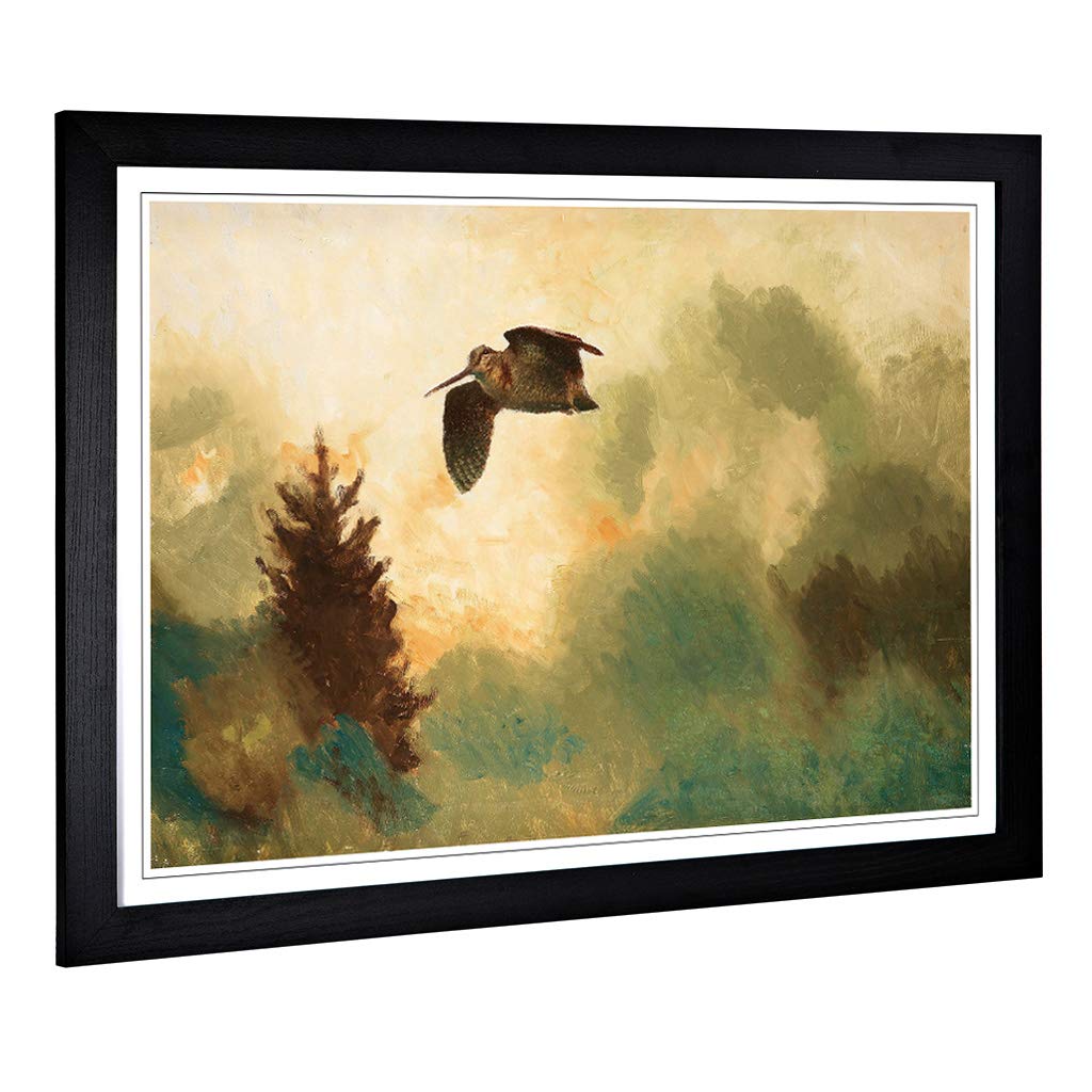 Big Box Art Framed Print of Bruno Liljefors Landscape with Snipe Bird Design | Wall Art Picture | Home Decor for Kitchen, Living Room, Bedroom, Hallway, Black, A2 / 24.5x18 Inch / 62x45cm