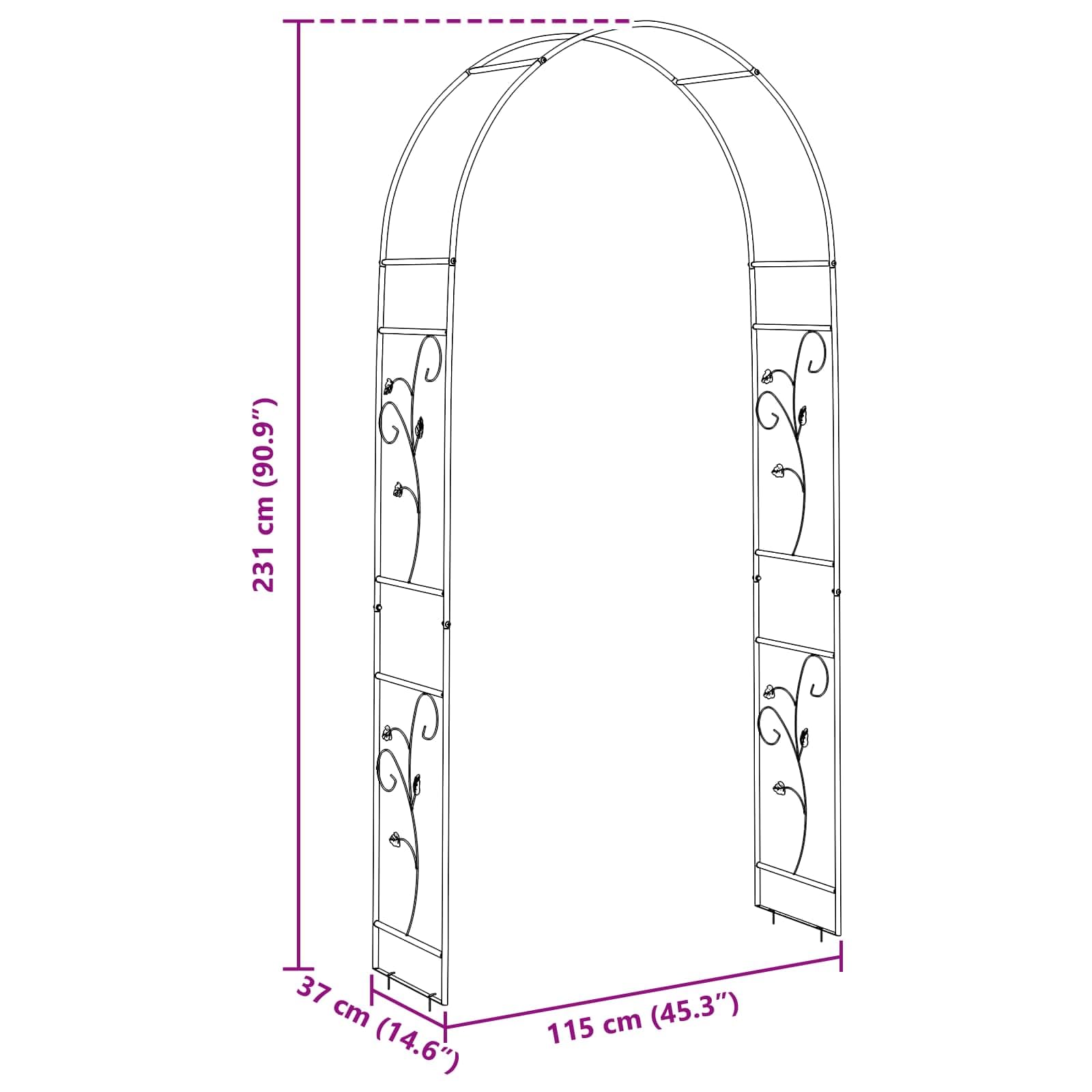 Metall Gartenbogen Floral Grün 115x37x231 cm | Wetterbeständig, für Hochzeit und Gartenparty, klassisches Design, pflegeleicht