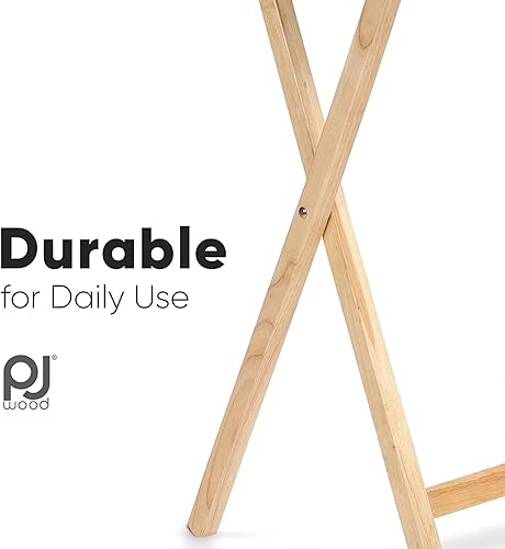 Miniatura 6 de PJ Wood Mesa rectangular plegable portátil para servir aperitivos, construcción de madera maciza con acabado natural, natural, juego de 2 piezas