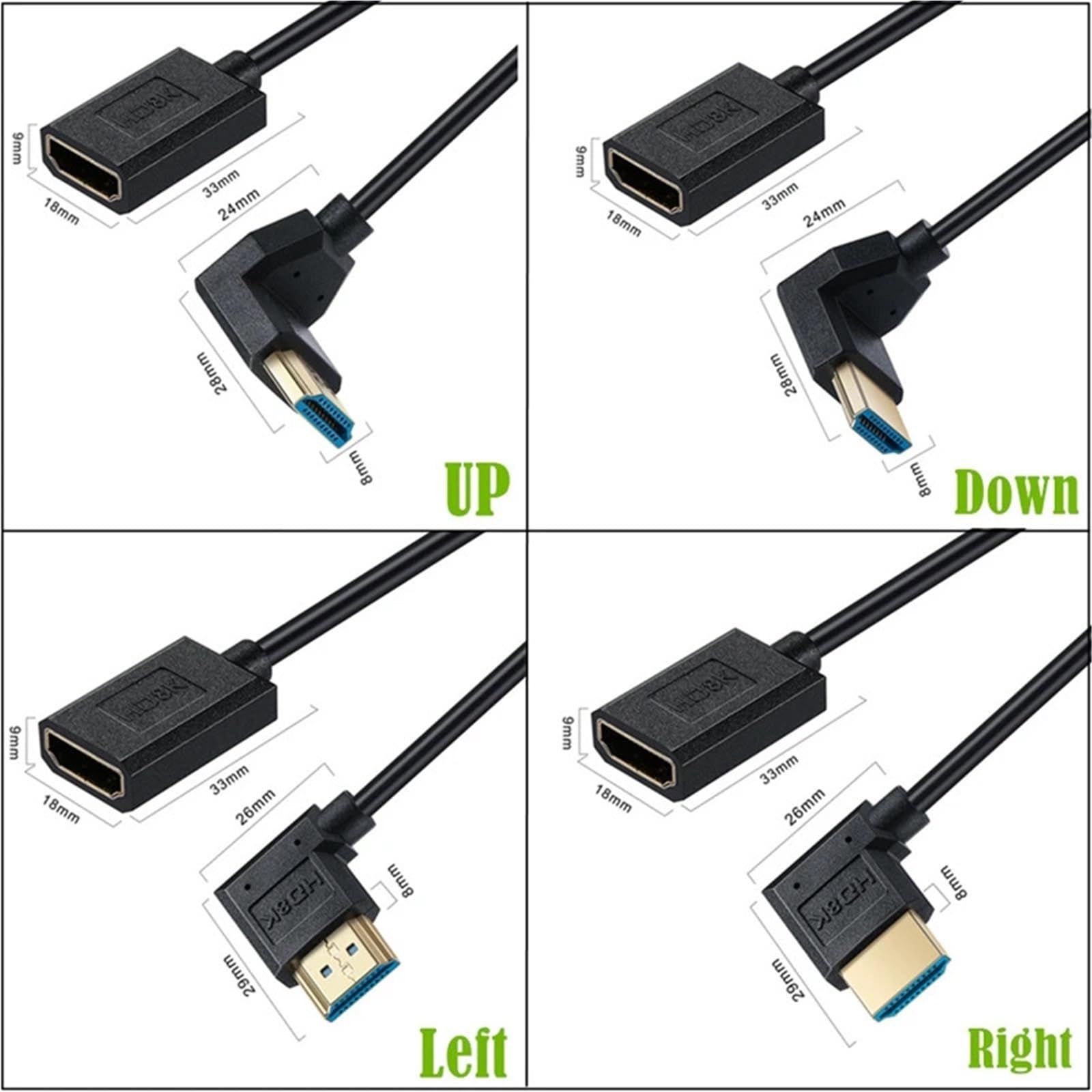 0,3 m, kąt 90 stopni, 8K60 Hz, Micro Mini HDMI, kompatybilny z HDMI, gniazdo kablowe, tablet, adapter TV (A UP)
