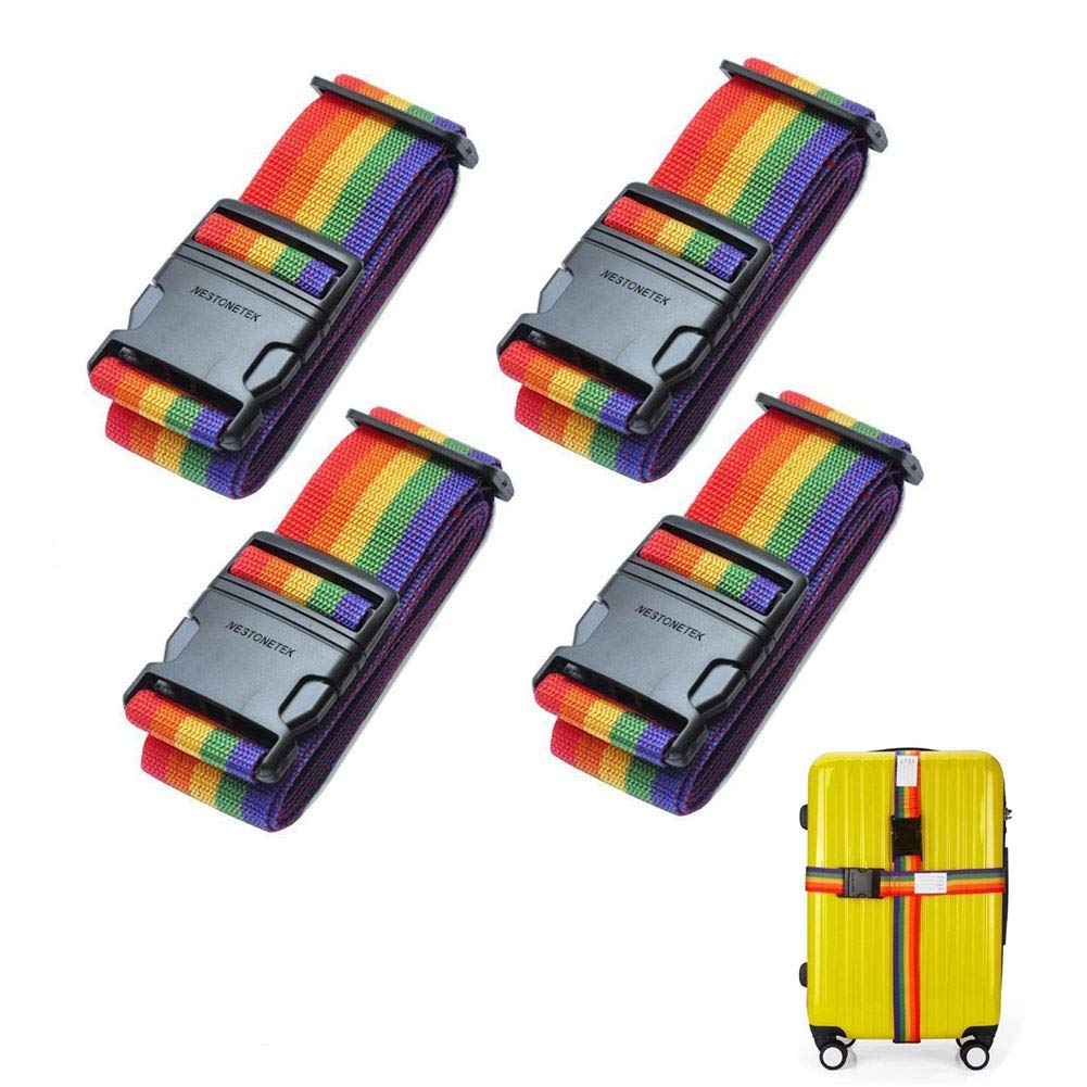 4X Luggage Strap, 2M 78" Adjustable Travel Suitcase Baggage Packing Belt Security Rainbow Straps
