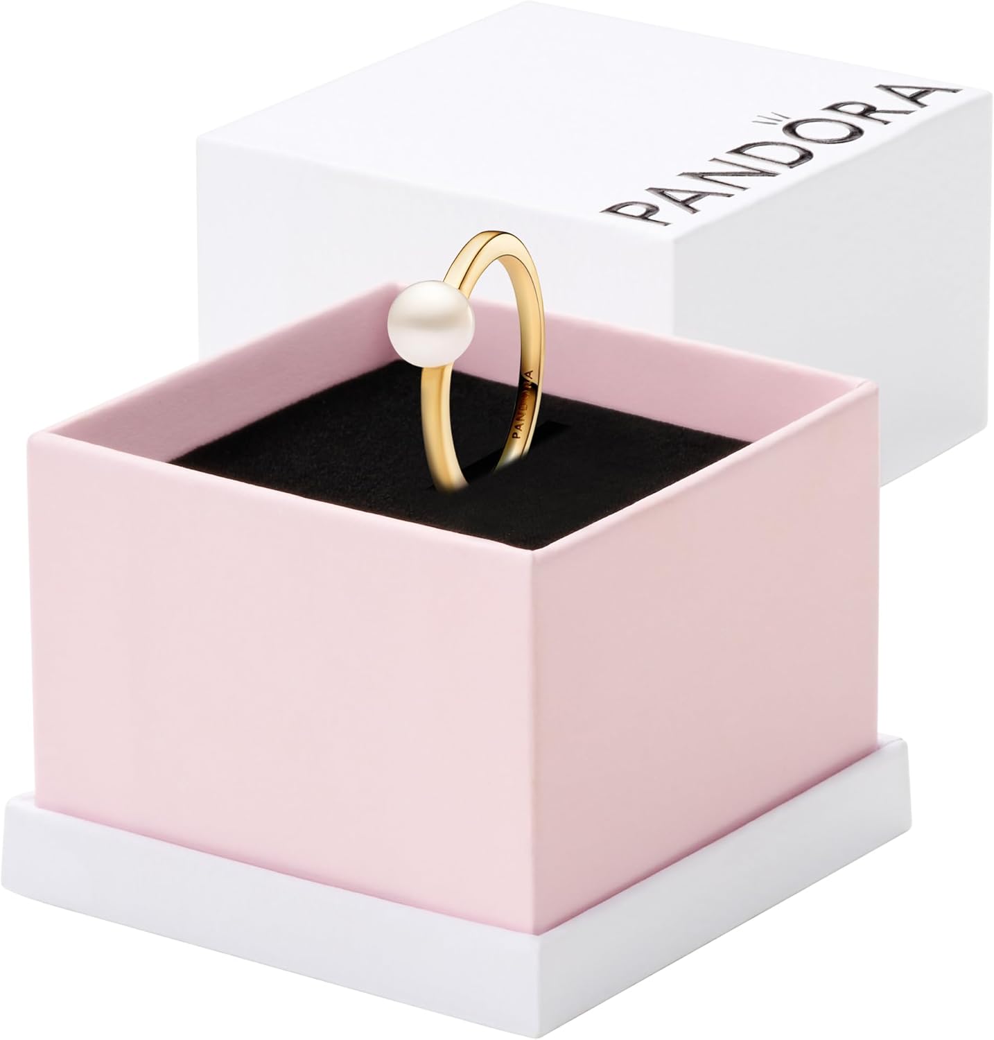 PANDORA Timeless Treated Freshwater Cultured Pearl Ring - 14K Gold-Plated Ring with Treated Freshwater Cultured Pearl - Jewelry for Women - Includes Gift Box - 9