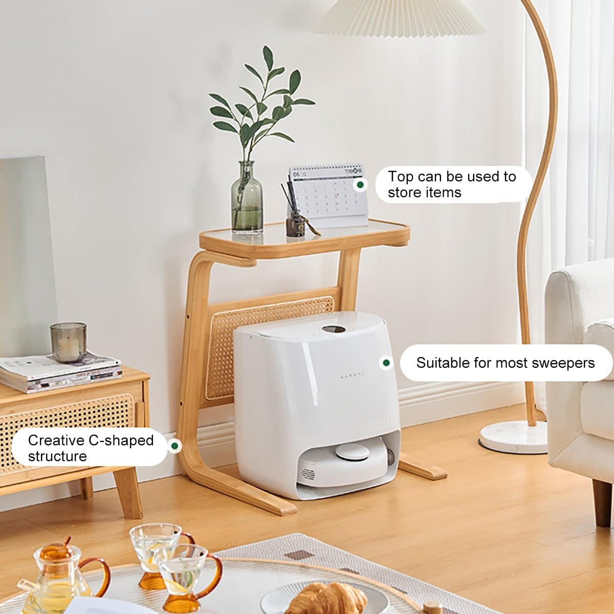 Mobile per Robot Aspirapolvere, Scaffale Sopraelevato per Robot Lavapavimenti, Ripiani Aperti Nascosti per Aspirapolvere, Mensola Organizer per Hotel o Appartamento, Tavolino per Camera da Letto o Sog