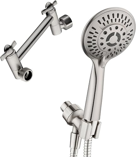 BRIGHT SHOWERS Juego de cabezal de ducha de mano con 9 ajustes de pulverización de alta presión con brazo de extensión de cabezal de ducha de 5