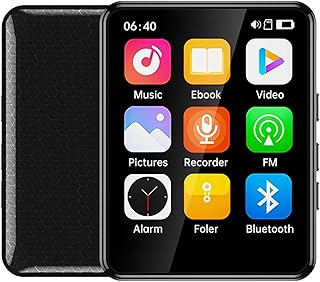 MP3 MP4 Player Music Player Bluetooth 5.3 Música Digital Portátil MP3 Player Bluetooth com Alto-falante Rádio FM Som sem Perdas HiFi Suporte TF Card de Até 128 GB Preto-FBA