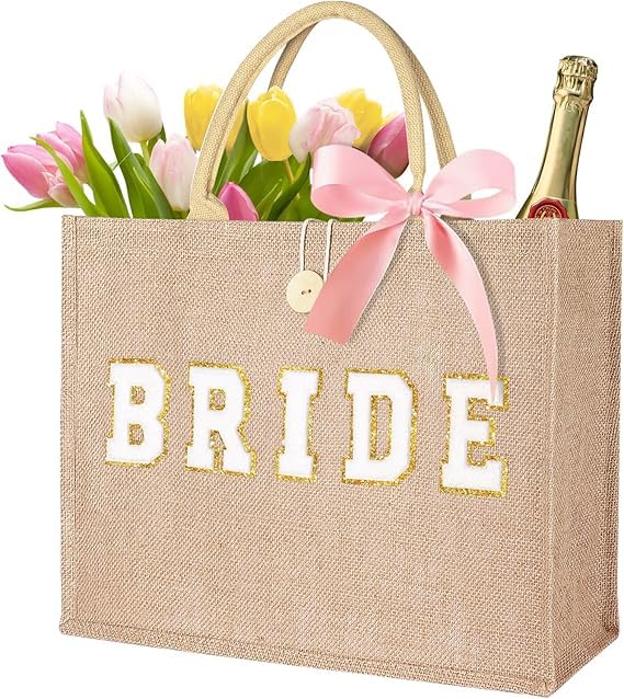 JUSTOTRY 1pcs Bride to Be Tote Bag, Beige, Hen Party Bag with 'BRIDE' Lettering, Hen Do Accessory, Bridal Shower Gift