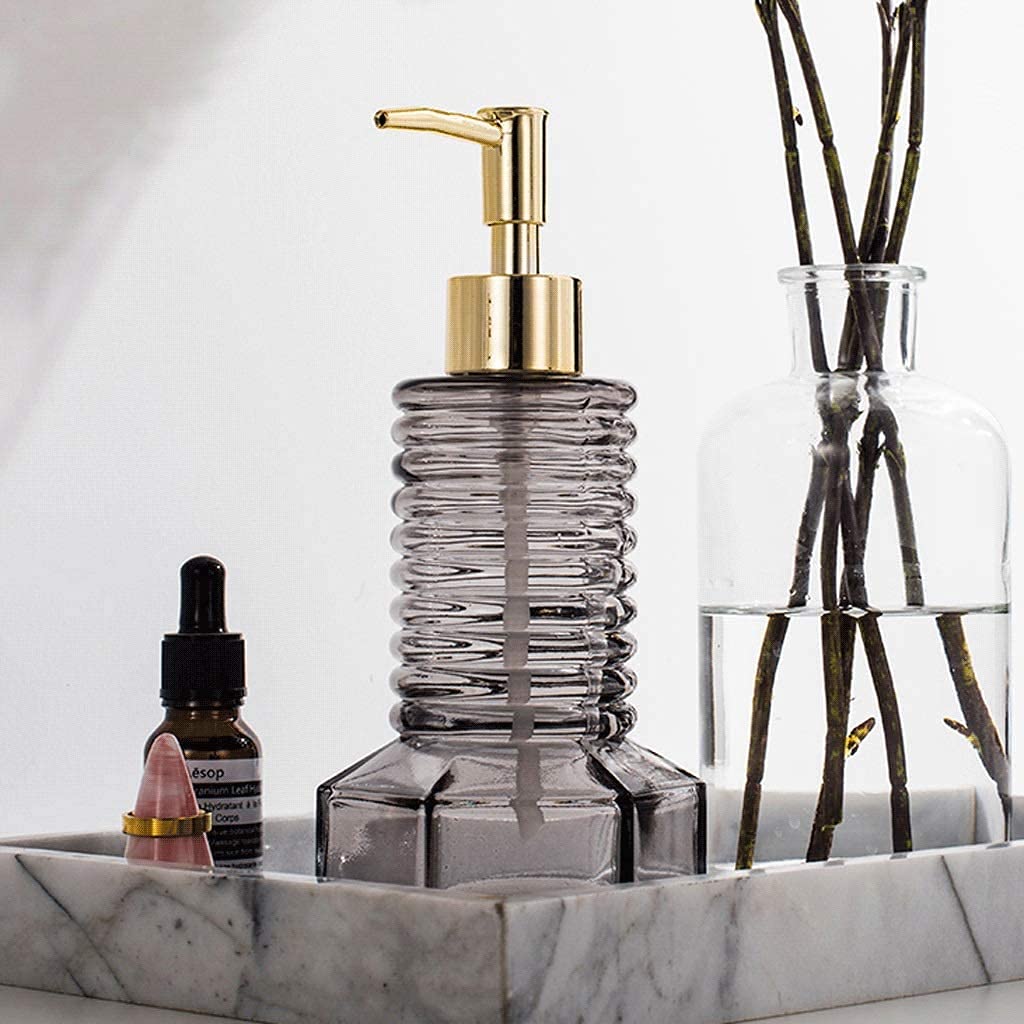 Seifenspender für Badezimmerzubehör, 300 ml, Glasseifenspender für Küche und Bad, mit geometrischer Basis, transparente Pumpflasche, Lotionspumpe mit Gewinde