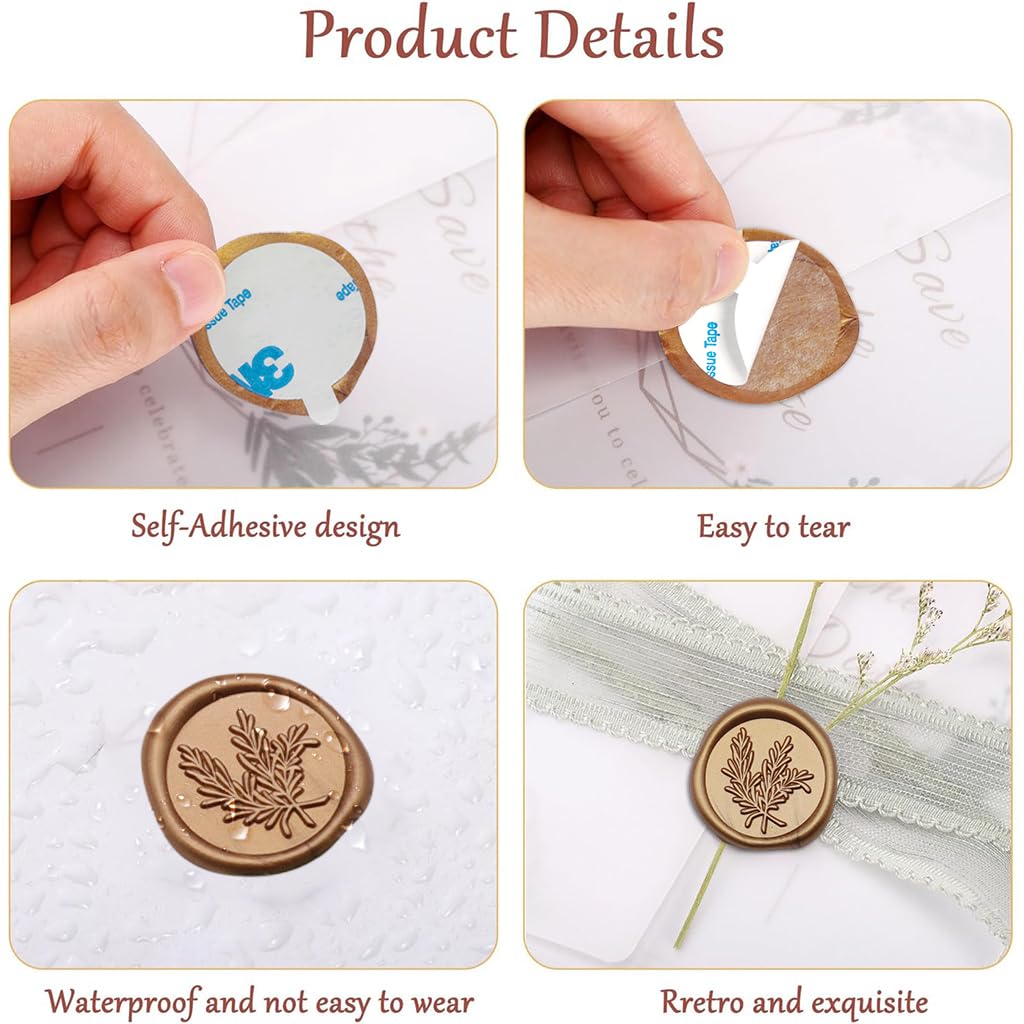 HASTHIP® 30PCS Golden Wax Seal Stickers Wedding Invitation Envelope Self-Adhesive Embossing Seals for Christmas Gift Wrapping Party Envelopes 3