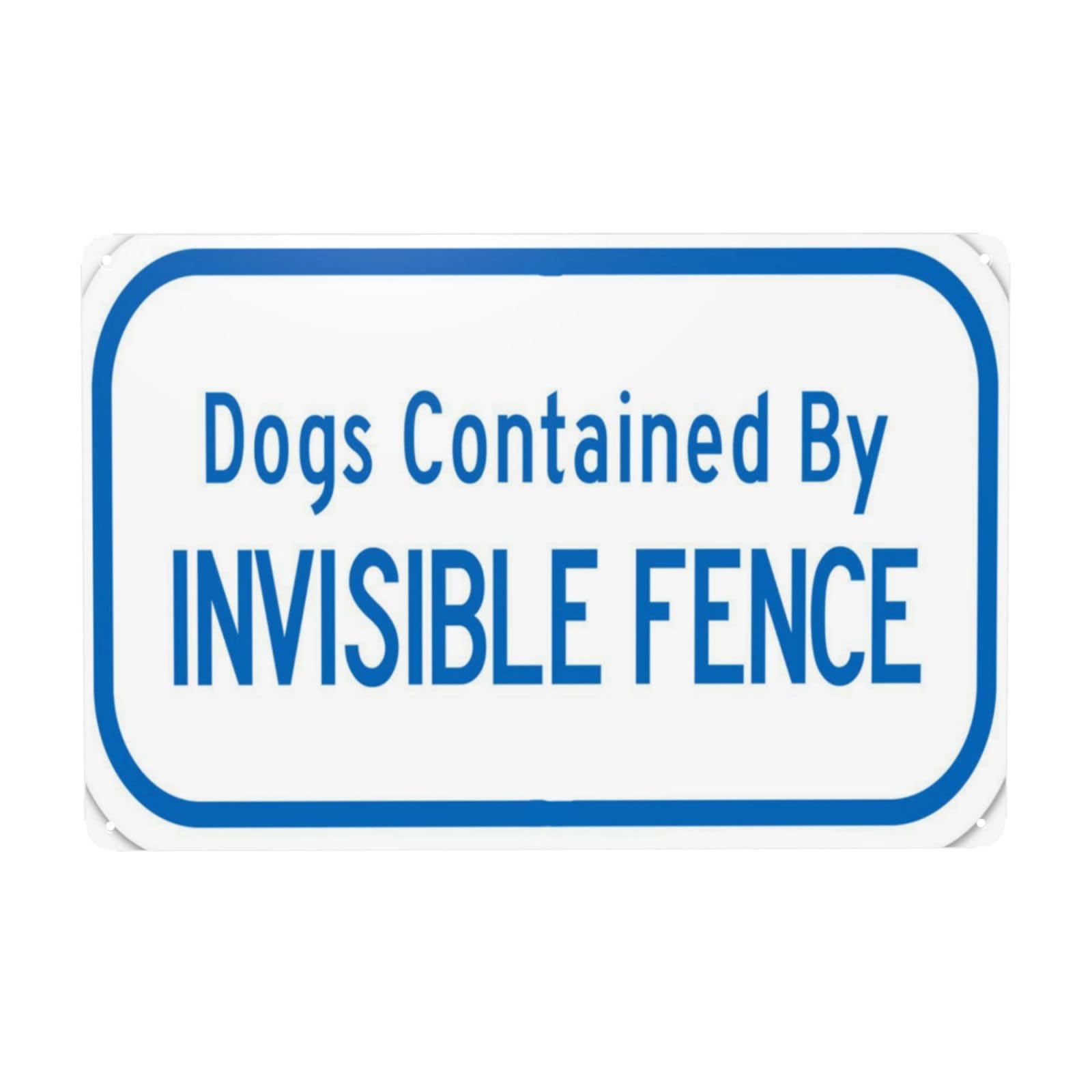 Vintage Metal Tin Sign, Dogs Contained By Invisible Fence Beware Decor, 12x8 Inch